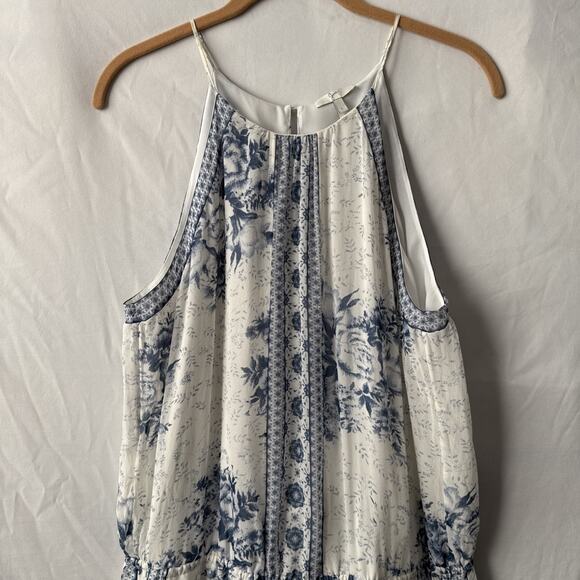 Joie Womens L Boho 100% Silk Blue Floral Sheer Lined Halter Romper Beach Cottage - Picture 3 of 12
